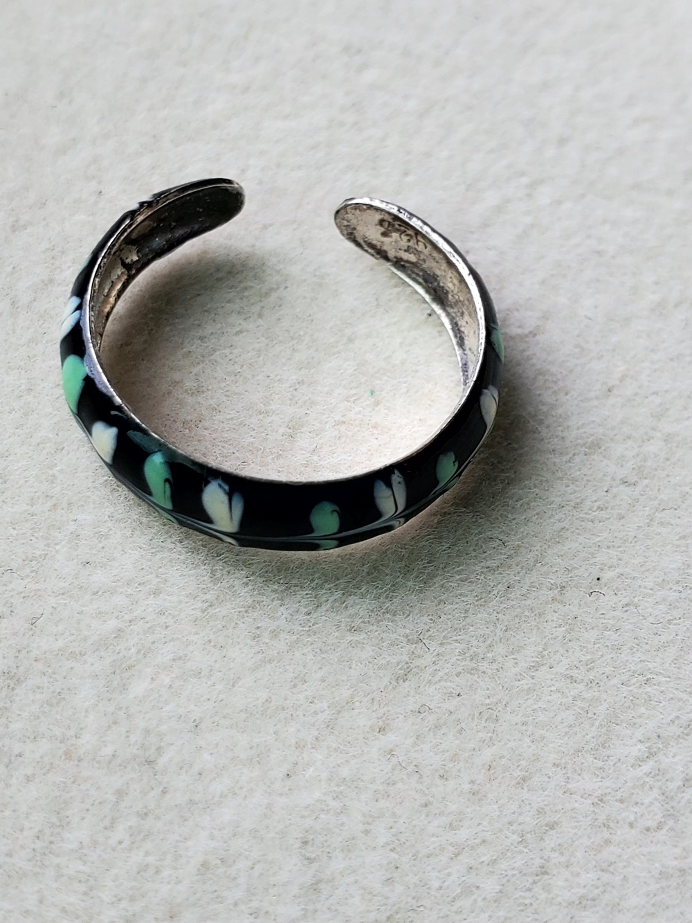 925 Sterling Silver Adjustable Black Enamel Ring